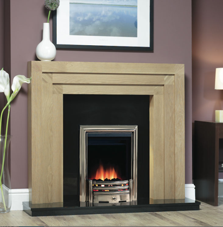 katell ROTHBURY NATURAL OAK BLACK GRANITE CHROME COAL contemporary Fireplace