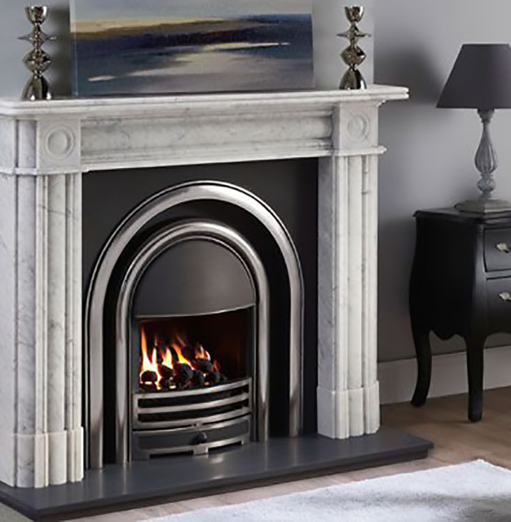 The Regent 57 inches marble fireplace in Carrara Marble contemporary Fireplace
